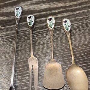 EPNS‎ Sweet-Pea set of 4 Silver plated  Purple Flower